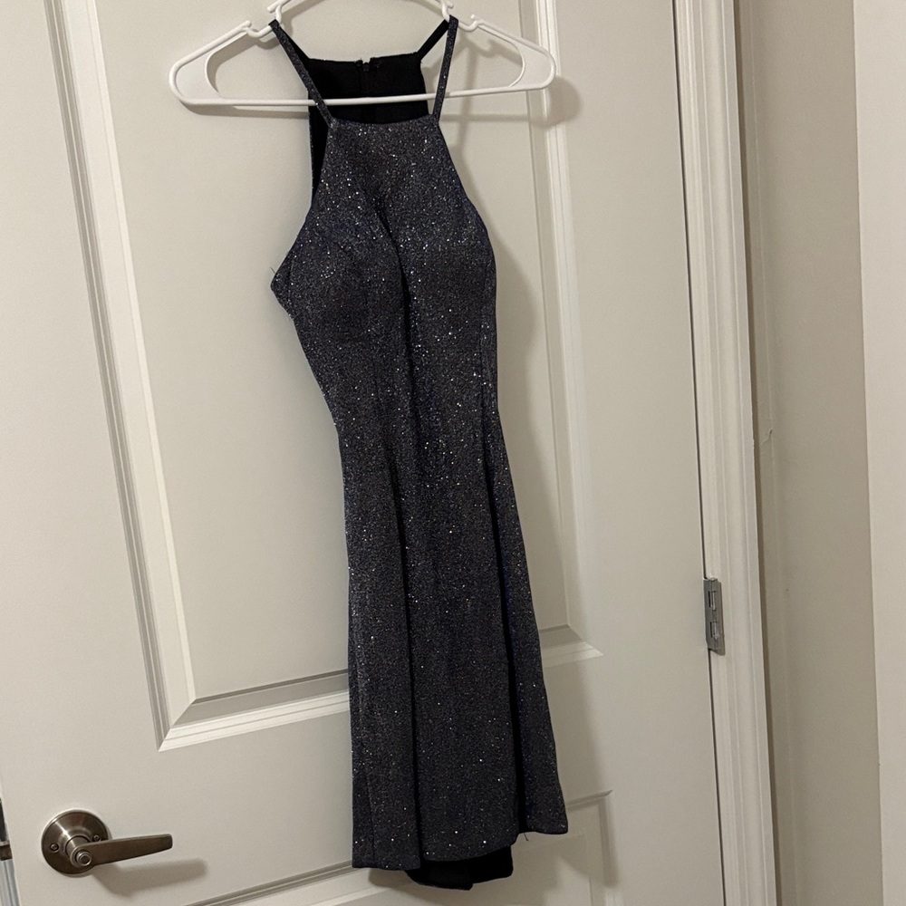 Navy Shimmer Backless Dress